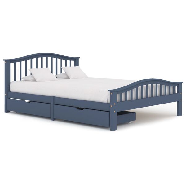 vidaXL Lovos rėmas su 2 stalčiais, pilkas, 140x200cm, pu&scaron;ies masyvas