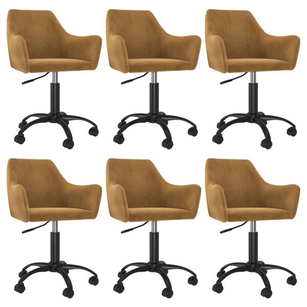 vidaXL Pasukamos valgomojo kėdės, 6vnt., rudos spalvos, aksomas