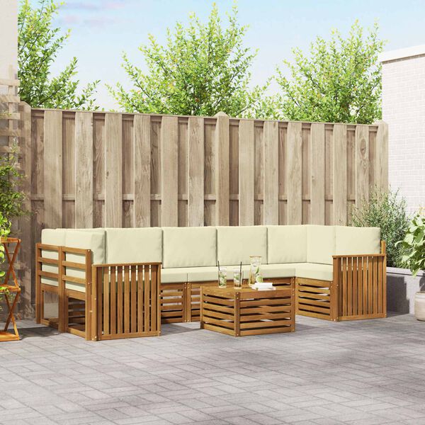 vidaXL Lauko sofos komplektas su pagalve 8 pcs Natūralus ir grietinėlė