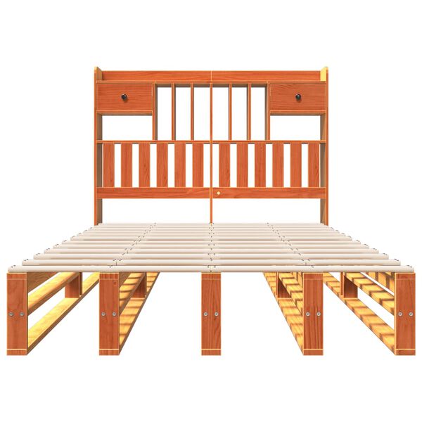 vidaXL Lova su knygų spinta be čiužinio, ruda, 135x190cm, pu&scaron;is