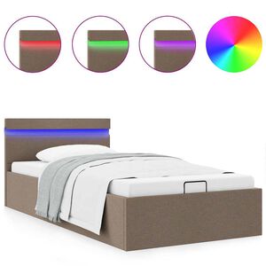vidaXL Lovos rėmas su LED ir daiktadėže, taupe, 90x200cm, audinys