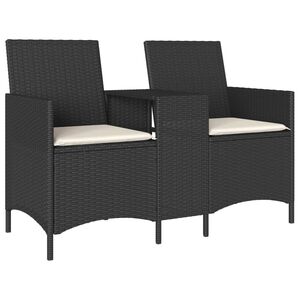 vidaXL Dvivietė sodo sofa su staliuku ir pagalvėlėmis, juodos spalvos