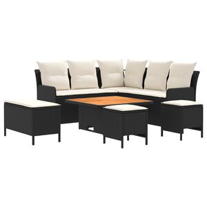 vidaXL Baldų komplektai su pagalve 7 pcs Juoda ir kreminė PE ratanas