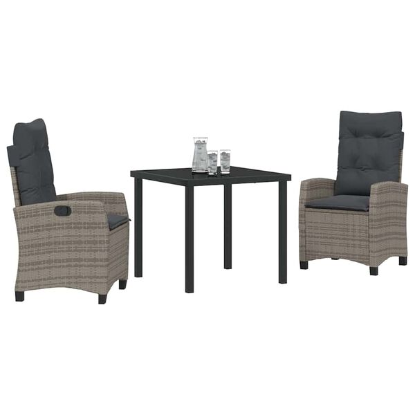 vidaXL Sodo valgomojo komplektas su pagalve 3 pcs Pilka poliratanas