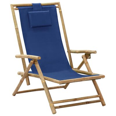 vidaXL Atlošiama poilsio kėdė, tamsiai mėlyna, bambukas ir audinys