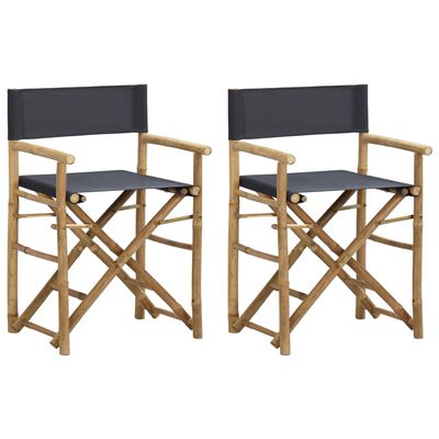 vidaXL Režisieriaus kėdės, 2vnt., pilkos, bambukas ir audinys