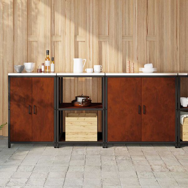 vidaXL Virtuvės saugojimo rinkinys su lentyna 3 pcs Rūdijanti