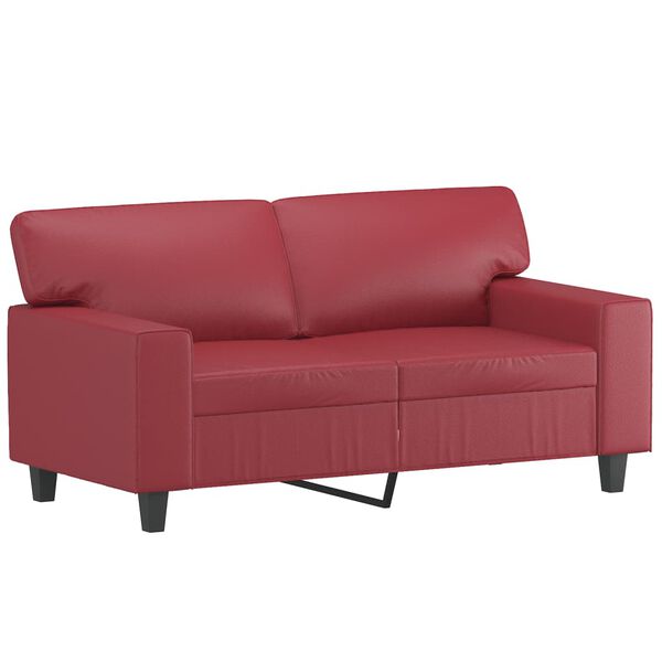 vidaXL Dvivietė sofa su pagalvėlėmis, vyno, 120cm, dirbtinė oda