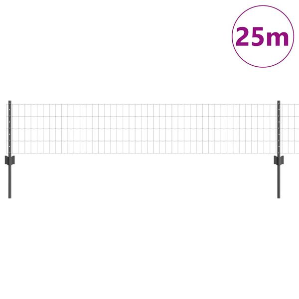 vidaXL Tvora su stulpais Pilka 0,4 x 25 m Plienas ir PVC