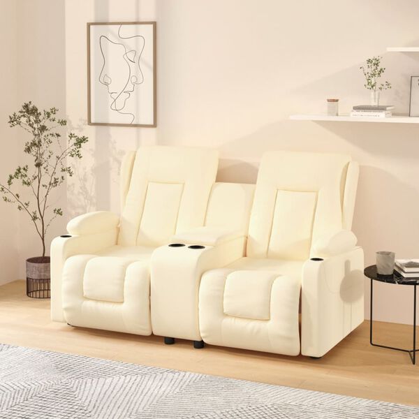 vidaXL Dvivietis atlošiamas masažinis krėslas, kreminis, dirbtinė oda