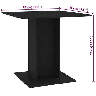 vidaXL Valgomojo stalas, juodos spalvos, 80x80x75 cm, apdirbta mediena