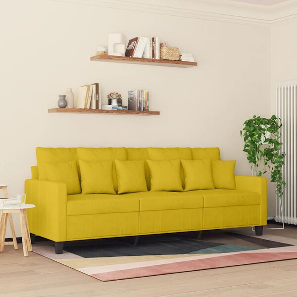 vidaXL Trivietė sofa, geltonos spalvos, 180cm, aksomas