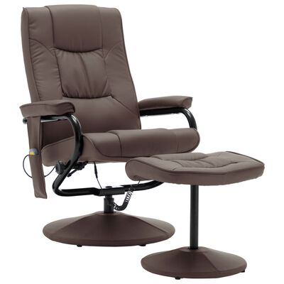 vidaXL Masažinis krėslas su pakoja, rudos spalvos, dirbtinė oda