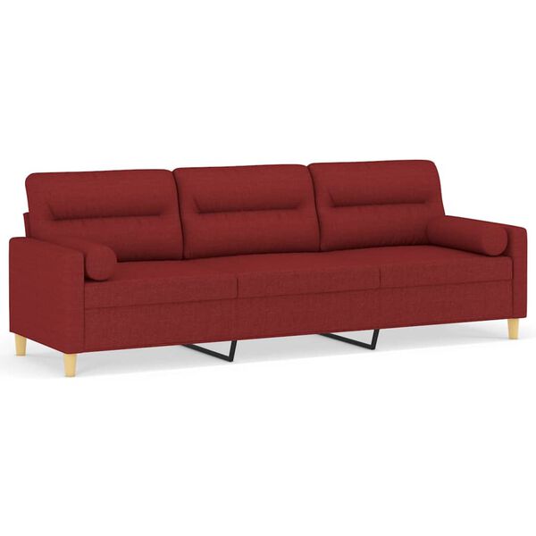 vidaXL Trivietė sofa su pagalvėmis, raudonojo vyno, 210cm, audinys