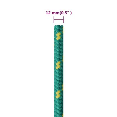 vidaXL Valties virvė, žalios spalvos, 12mm, 250m, polipropilenas