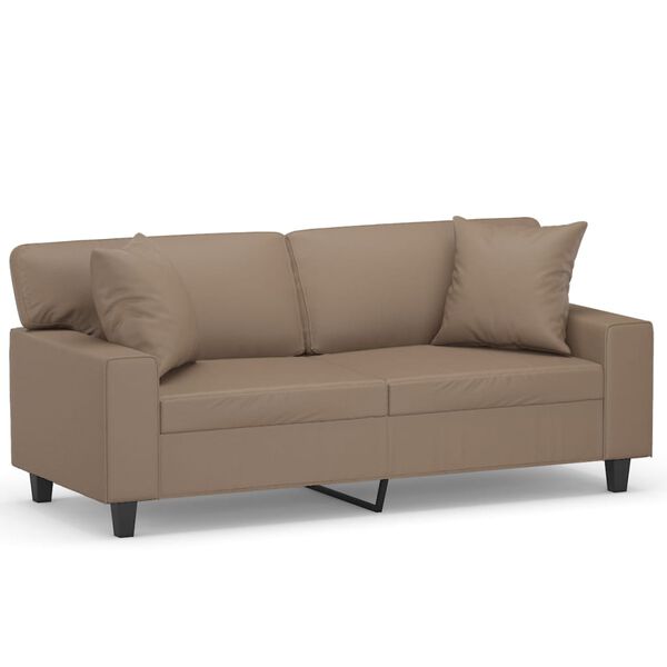 vidaXL Dvivietė sofa su pagalvėmis, kapučino, 140cm, dirbtinė oda