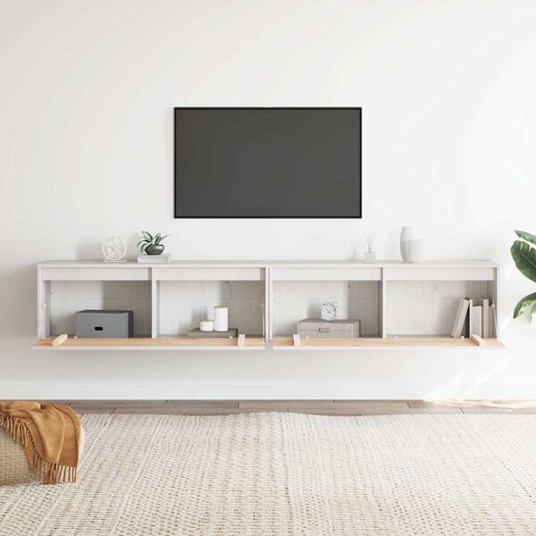 vidaXL Sieninės spintelės, 2vnt., baltos, 100x30x35cm, pu&scaron;ies masyvas