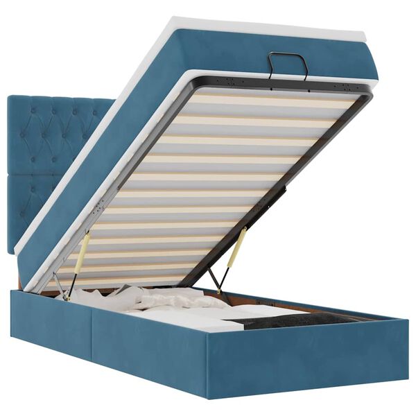 vidaXL Osmanų lovos rėmas su čiužiniais, mėlynas, 90x200cm, aksomas