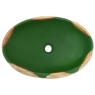 vidaXL Praustuvas ant stalviršio, žalias/rudas, 59x40x15 , keramika