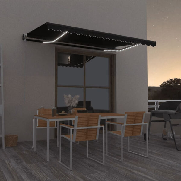 vidaXL Automatinė markizė su LED/vėjo jutikliu, antracito, 400x350cm