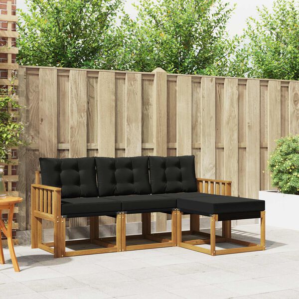 vidaXL Lauko sofos komplektas su pagalve 4 pcs Natūrali ir juoda