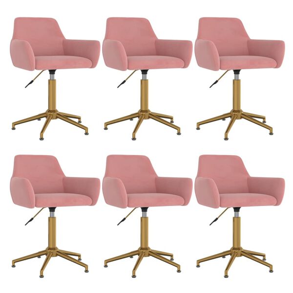 vidaXL Pasukamos valgomojo kėdės, 6vnt., rožinės spalvos, aksomas