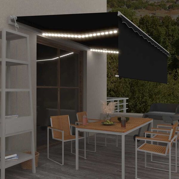 vidaXL Markizė su uždanga/LED/vėjo jutikliu, antracito, 5x3m