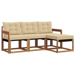 vidaXL Lauko sofos komplektas su pagalve 4 pcs Natūralus ir bežinis