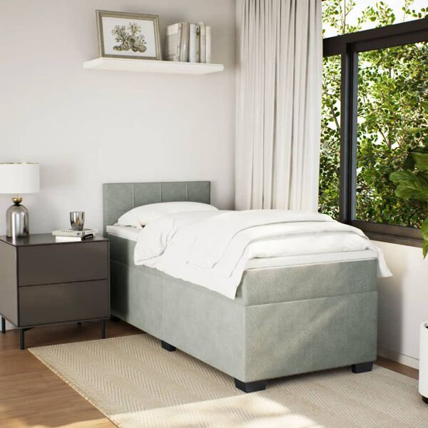 vidaXL Lova su spyruoklėmis ir čiužiniu, pilka, 80x200cm, aksomas