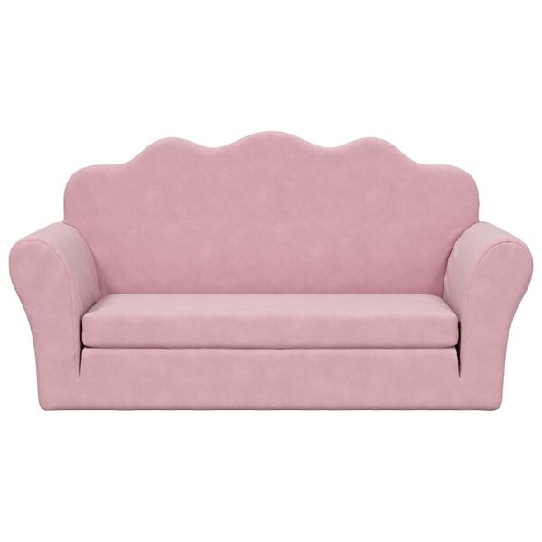 vidaXL Dvivietė vaiki&scaron;ka sofa-lova, rožinės spalvos, mink&scaron;tas pliu&scaron;as