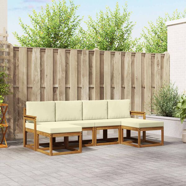 vidaXL Lauko sofos komplektas su pagalve 6 pcs Natūralus ir grietinėlė