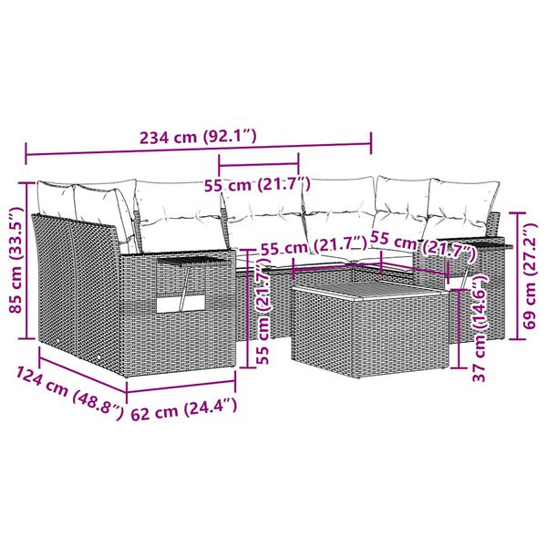 vidaXL Sofos komplektas su pagalvėlėmis, 7 dalių, juodas, poliratanas