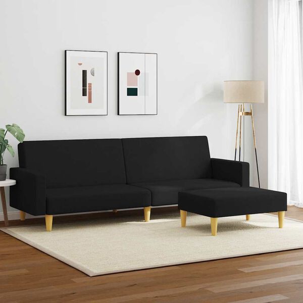 vidaXL Dvivietė sofa-lova su pakoja, juodos spalvos, audinys