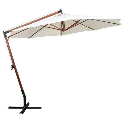 vidaXL Pakabinamas skėtis nuo saulės, 350cm, medinis kotas, baltas