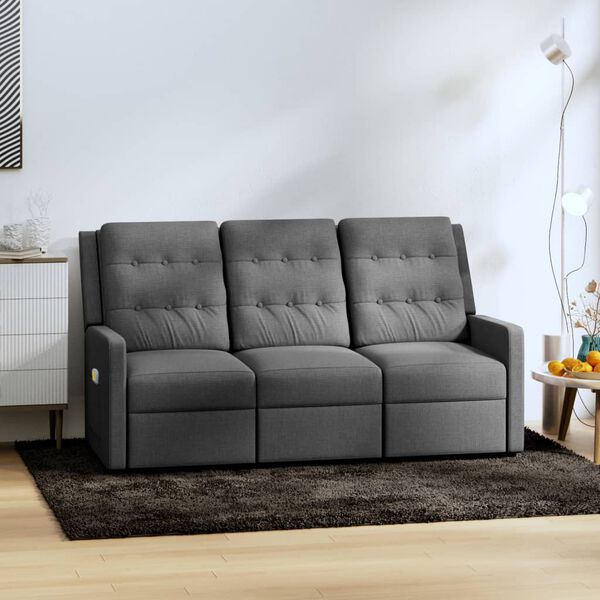 vidaXL Trivietis atlošiamas masažinis krėslas, pilkas, audinys