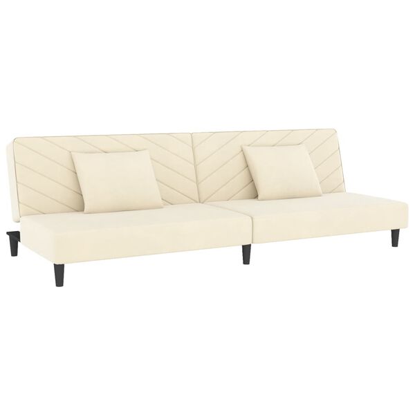 vidaXL Dvivietė sofa-lova su dvejom pagalvėm/pakoja, kreminė, aksomas