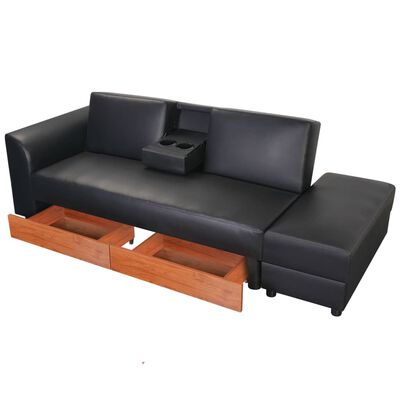 vidaXL Sofa-lova, juoda, dirbtinė oda