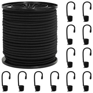 vidaXL Bungee virvės su kabliukais 4 mm Juoda PP ir guma