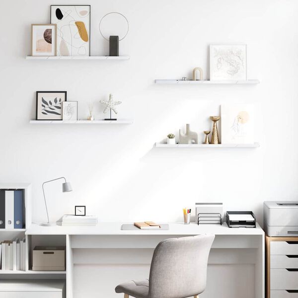 vidaXL Sieninė lentyna su lentyna 4 pcs Balti marmuro 80 x 9 x 3 cm