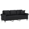 vidaXL Trivietė sofa su pagalvėmis, juoda, 180cm, dirbtinė oda