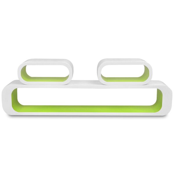 3 Baltai Žalios MDF Lentynos su Nematomais Laikikliais DVD, Knygoms