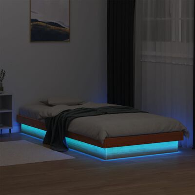 vidaXL LED lovos rėmas, vaško rudas, 100x200cm, pušies masyvas