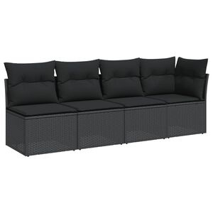 vidaXL Sodo sofa su pagalvėlėmis, 4 sėdimos vietos, juodas, polirotangas
