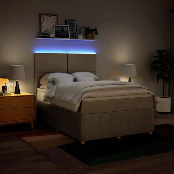 vidaXL Lova su spyruoklėmis ir čiužiniu, kreminė, 140x190 cm, audinys