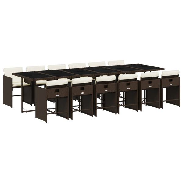 vidaXL Sodo komplektas su pagalvėlėmis, 13 dalių, rudas, poliratanas