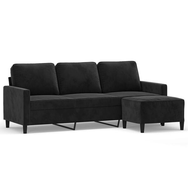 vidaXL Trivietė sofa su pakoja, juodos spalvos, 180cm, aksomas