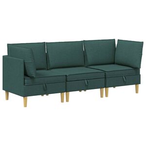 vidaXL Modulinė sofa su laikymo vieta 3 vnt. Tamsiai žalia Audinys