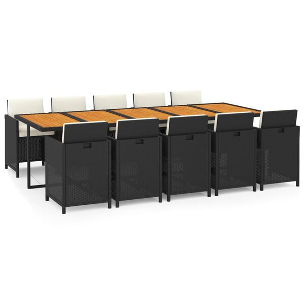 vidaXL Sodo komplektas su pagalvėlėmis, 11 dalių, juodas, poliratanas