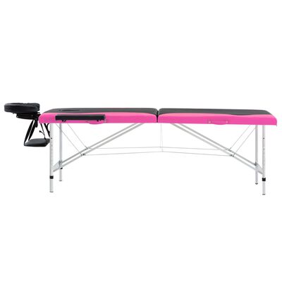 vidaXL Sulankstomas masažo stalas, juodas/rožinis, aliuminis, 2 zonų