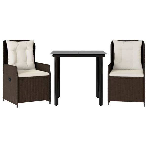 vidaXL Sodo komplektas su pagalvėlėmis, 3 dalių, rudas, poliratanas